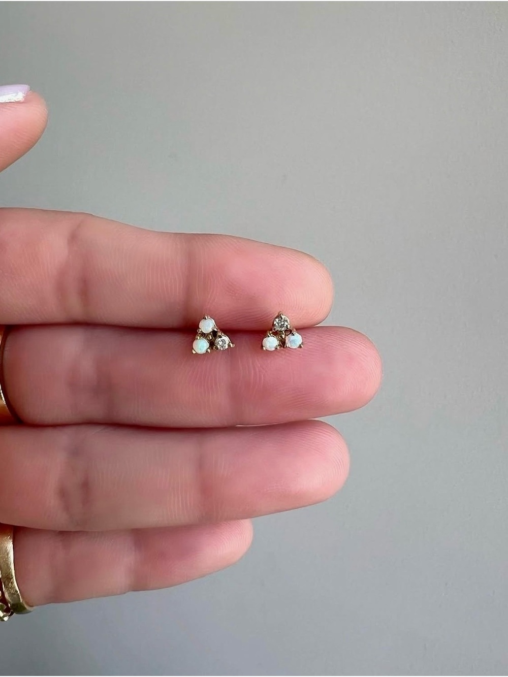 WWAKE 14K Gold Tri-Opal & Diamond Earrings (pair)